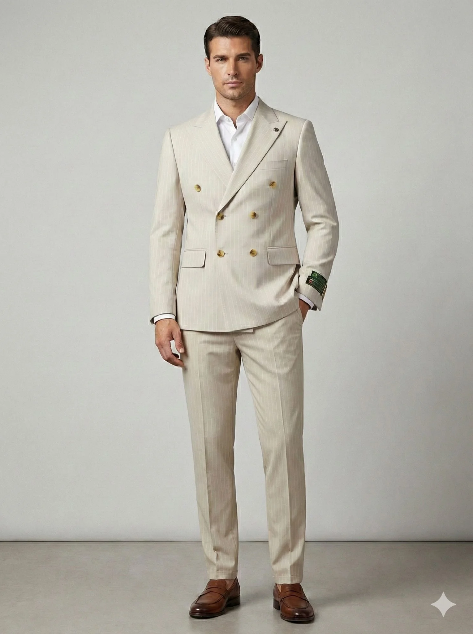 Krem Çizgili Kruvaze Takım