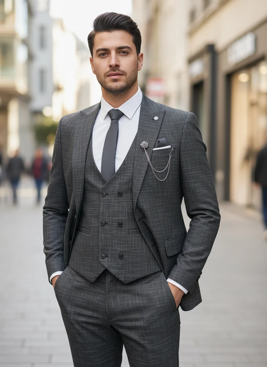 Siyah (Beyaz Kırçıllı) Slim Fit Takım